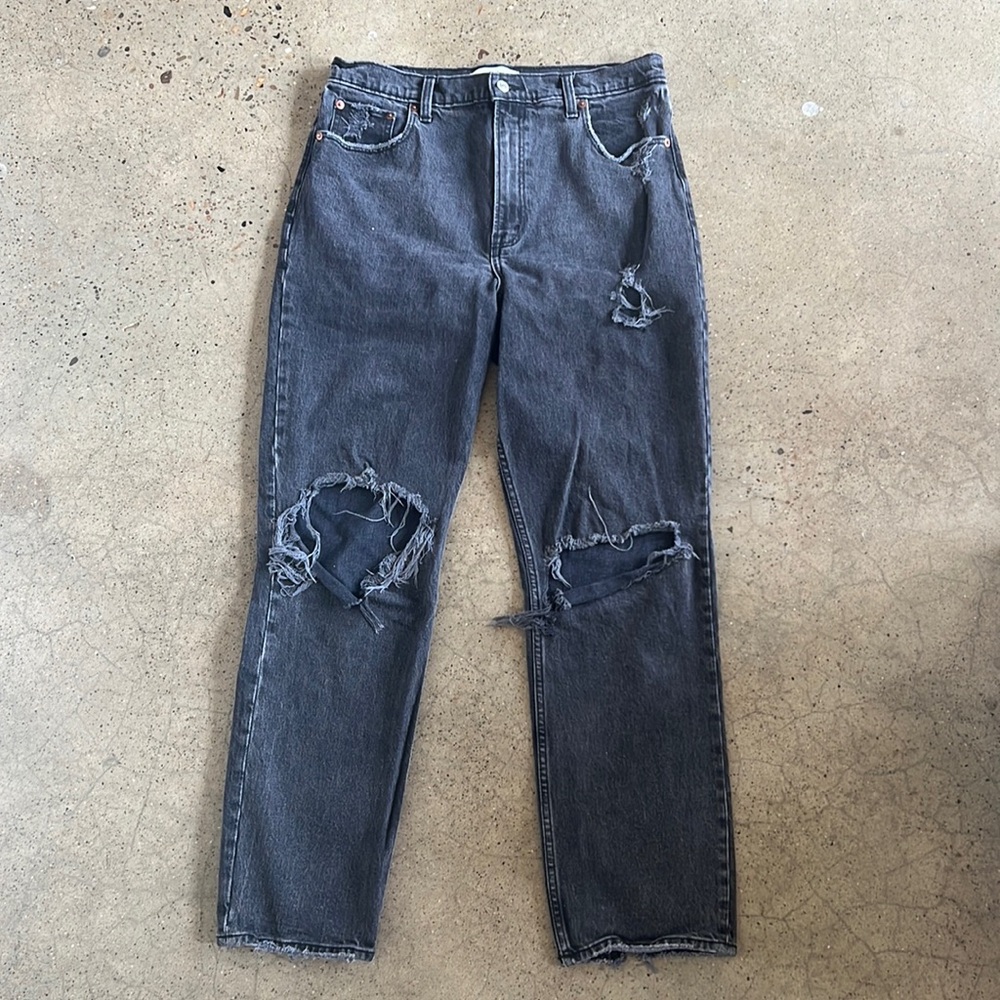 Abercrombie 90s straight ultra high rise black ripped Jean